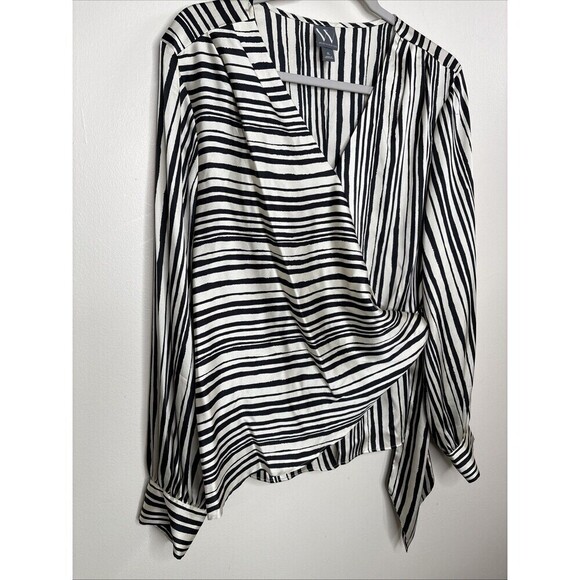 Worthington Black & Cream Soft Cross Front Long Sleeves Career Blouse XL - Picture 2 of 9